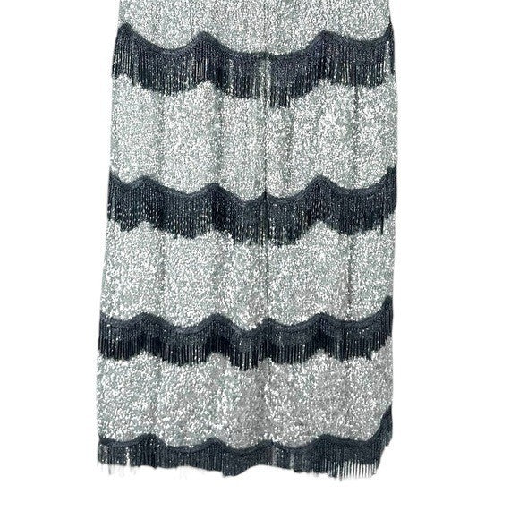 Batsheva NEW Octavia Cocktail Party Formal Midi Dress in Silver Sequin Size 6