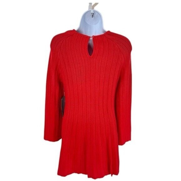 Pomander Place | NEW Red Adi Knit Round Neckline Bell Sleeve Mini Dress Size XS