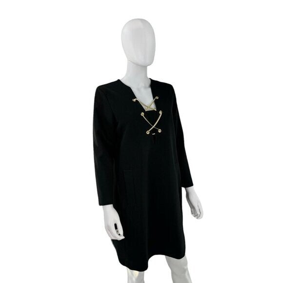 Tuckernuck NEW Black Gold Tie Front Long Sleeve Brigitte Mini Dress Size Medium