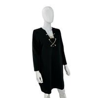 Tuckernuck NEW Black Gold Tie Front Long Sleeve Brigitte Mini Dress Size Medium