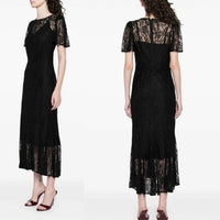 Rhode NEW Arabella Lace Black Short Sleeve Semi Sheer Formal Midi Dress Size 0