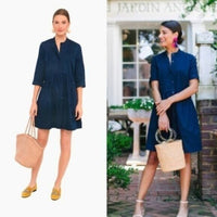 Tuckernuck NEW Navy Blue Royal Shirt Crepe Relaxed Fit Classic Mini Dress Size M