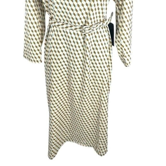Tuckernuck NEW Tan Ocean Spray Geo Bex Long Sleeve Belted Midi Dress Size XS