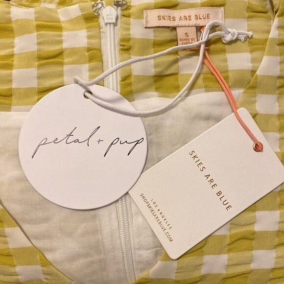 Petal and Pup NEW Tenice V Neck Gingham Puff Sleeve Mini Dress Green Size XS