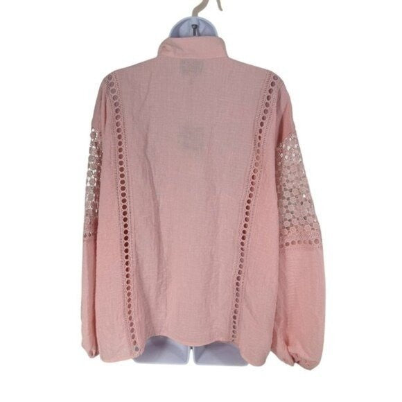 Tuckernuck | NEW Pink Salt Eyelet Jane Long Blouson Sleeve Blouse Size M
