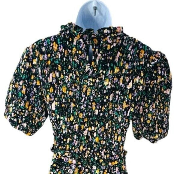 Hyacinth House | NEW Black Multi Floral Smocked Samantha Midi Dress Size M