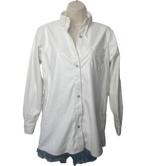 WeWoreWhat | Vegan Leather Boyfriend Shirt in Ivory Size XS
