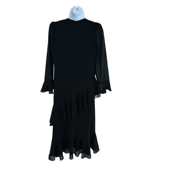 Tuckernuck NEW Black Sasha Long Sleeve Formal Ruffle Party Midi Dress Size XS