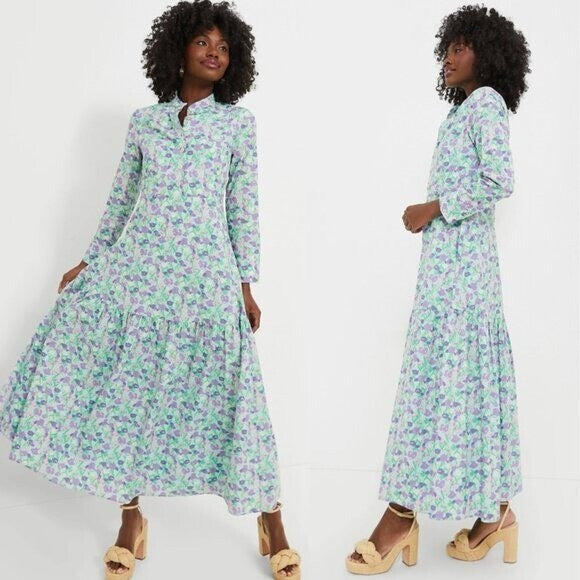 Hyacinth House NEW Aqua Bellflower Multi Floral Long Sleeve Maxi Dress Size XS
