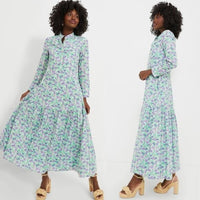 Hyacinth House NEW Aqua Bellflower Multi Floral Long Sleeve Maxi Dress Size XS