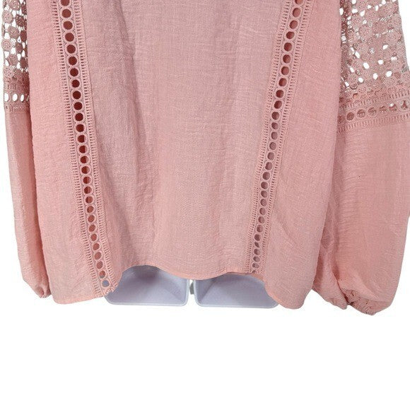 Tuckernuck | NEW Pink Salt Eyelet Jane Long Blouson Sleeve Blouse Size XXL