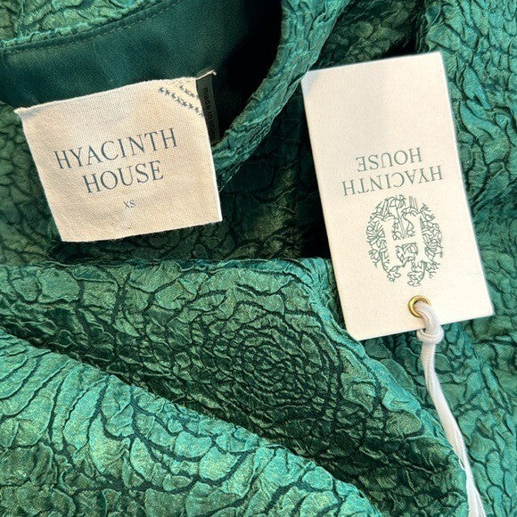 Hyacinth House NEW Green Jacquard Floral Puff Sleeve Noelle Blouse Size XS