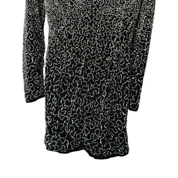 Retrofete NEW Nikki Sequins Long Sleeve Black Cocktail Party Mini Dress Size L