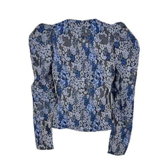 Hyacinth House NEW Blue Jacquard Priscilla Floral Puff Sleeve Blouse Size XXL