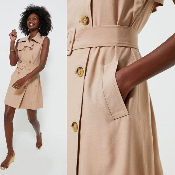 Tuckernuck NEW Khaki Milla Sleeveless Military Collared Mini Dress Size S