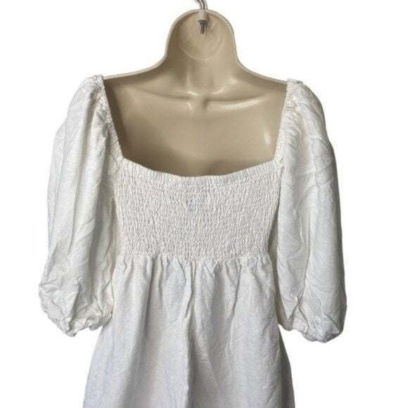Tuckernuck NEW White Annie Linen Puff Sleeve Classic Smocked Mini Dress Size XS