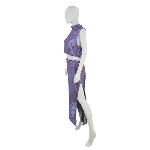 Camila Coelho NEW Marge Formal Metallic Cut Out Midi Dress in Lilac Size XL