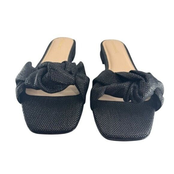 Tuckernuck NEW Black Raffia Britt Square Toe Knot Slip On Flat Sandal Size 7
