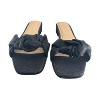 Tuckernuck NEW Black Raffia Britt Square Toe Knot Slip On Flat Sandal Size 7