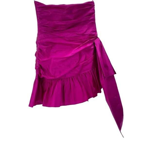 LoveShackFancy NEW Noble Bow Silk Formal Flirty Fuschia Mini Dress Size 12
