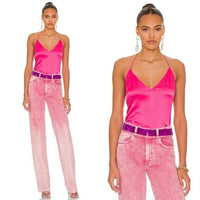 SER.O.YA | NWT Rachel Silk Satin Halter Camisole Top in Fuschia Purple Size M