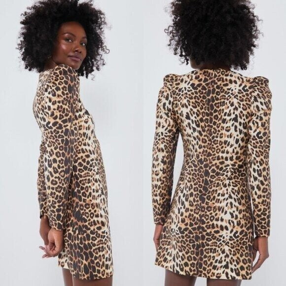 Tuckernuck x India Hicks NEW Leopard Domino Long Sleeve Party Mini Dress Size M