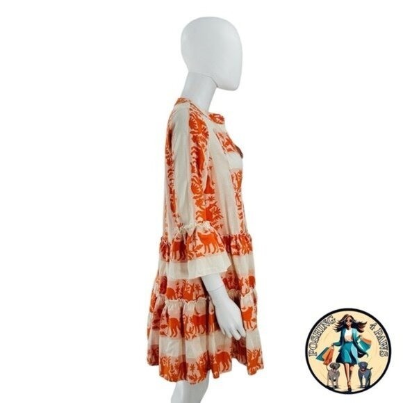 Tuckernuck NEW Kasia Ecru Clio Ruffle Mini Dress in Orange and Ivory Size XS