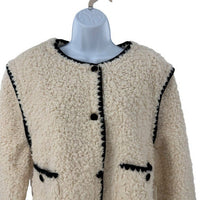 Hyacinth House NEW Cream Textured Scalloped Edge Jacket Teddy Coat Size Large