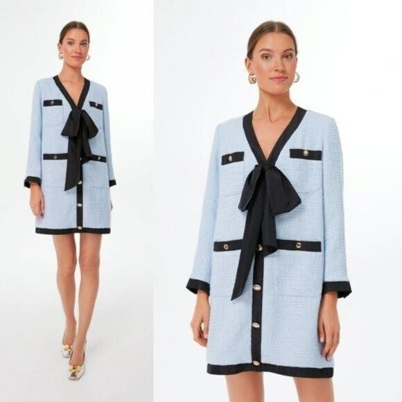 Pomander Place | NEW Coco Tweed Retro Bow Mini Dress in Light Blue Size XL