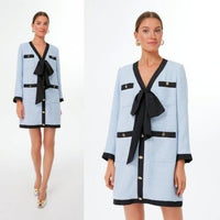 Pomander Place | NEW Coco Tweed Retro Bow Mini Dress in Light Blue Size XL