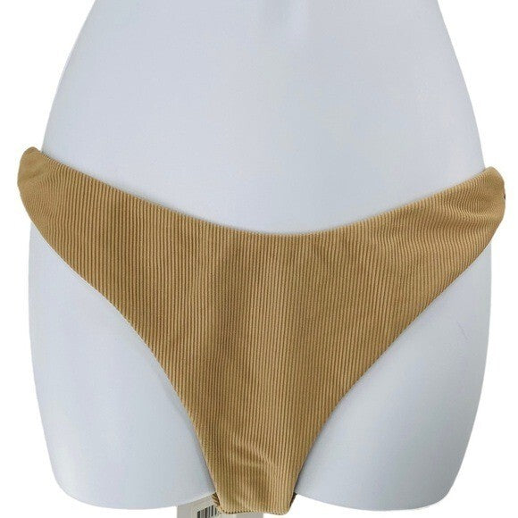 BEACH RIOT X REVOLVE NEW Island Ribbed Low Rise Bikini Bottom in Tan Size L