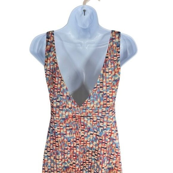 Tuckernuck NEW Natasha Mosaic Tile Navy Red V Neck Maxi Dress Size XXS