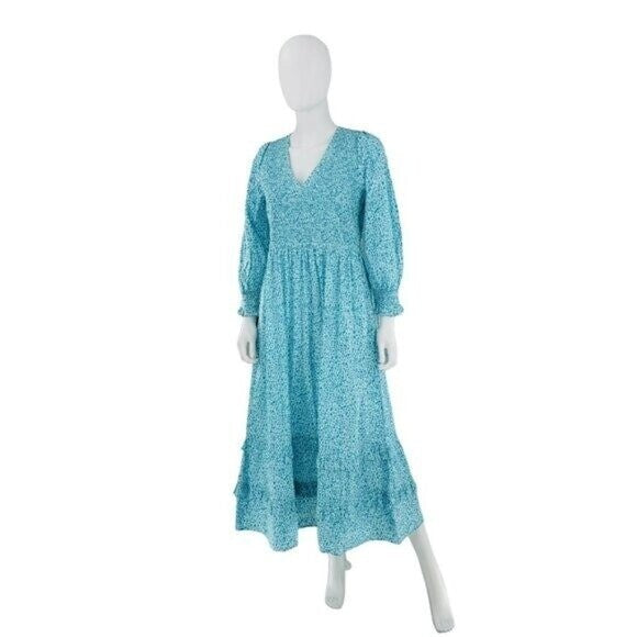 Pink City Prints NEW Blue Isabel Maxi Dress Ocean Ditsy Flower Size XS