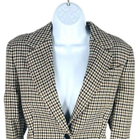 Akris Punto NEW Brown & Black Houndstooth Wool Boyfriend Blazer Size 10