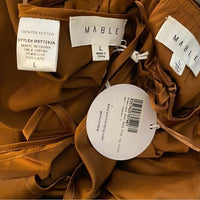 Mable x Petal and Pup NEW Angelique Open Back Satin Cognac Matching Set Size L