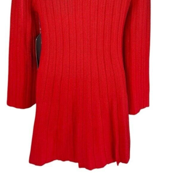 Pomander Place | NEW Red Adi Knit Round Neckline Bell Sleeve Mini Dress Size XS