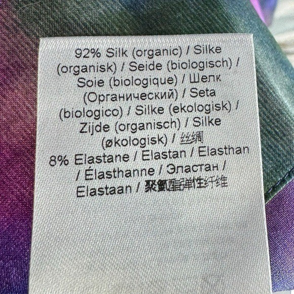 Ganni NEW Watercolor Simply Purple Silk Stretch Formal Satin Midi Dress Size L