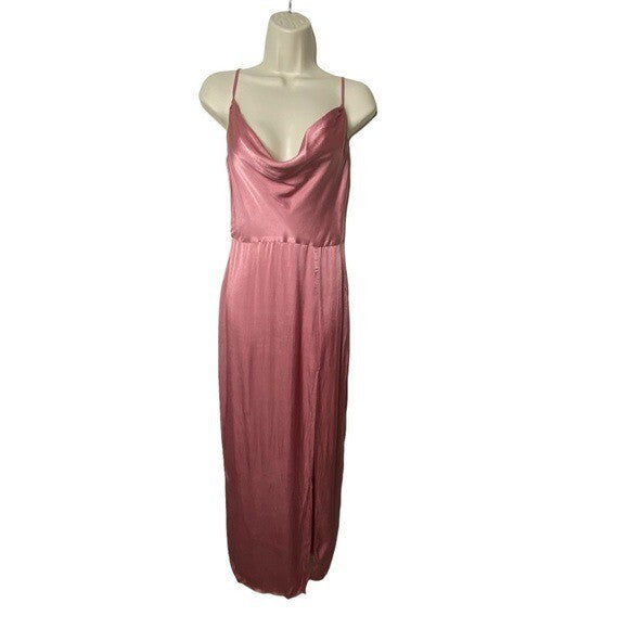REVOLVE NBD Lila Satin Cowl Neck Formal Long Dress Gown in Mauve Pink Size S NEW