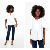 Pomander Place | NEW White Finley Coastal Flutter Sleeve Pleated Top Size M