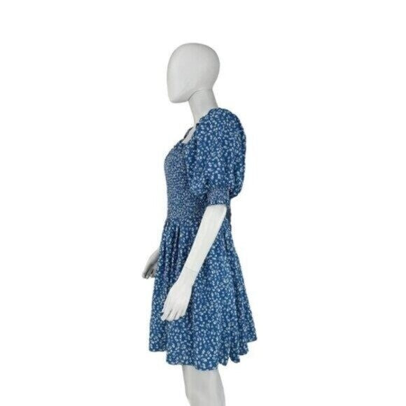 Hyacinth House NEW Blue Micro Floral Smocked Short Sleeve Mini Dress Size XL