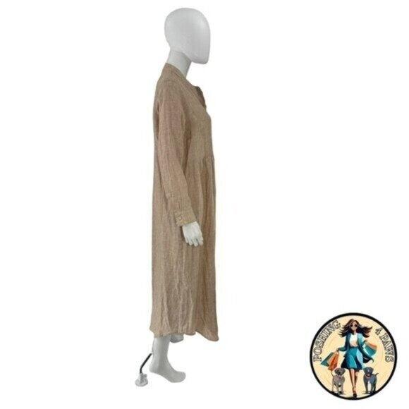 Pomander Place NEW Flax Lydell Tan Long Sleeve Button Down Maxi Dress Size XS