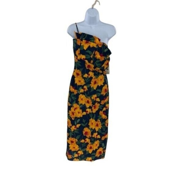 Hyacinth House NEW Navy & Marigold Floral Ruffle Margot Maxi Dress Size M