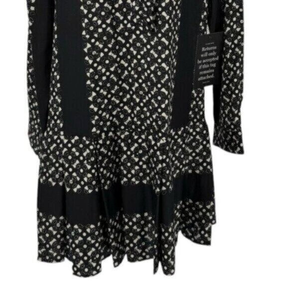 Tuckernuck NEW Black Geo Tate Tencel Long Sleeve Drop Waist Mini Dress Size XXS