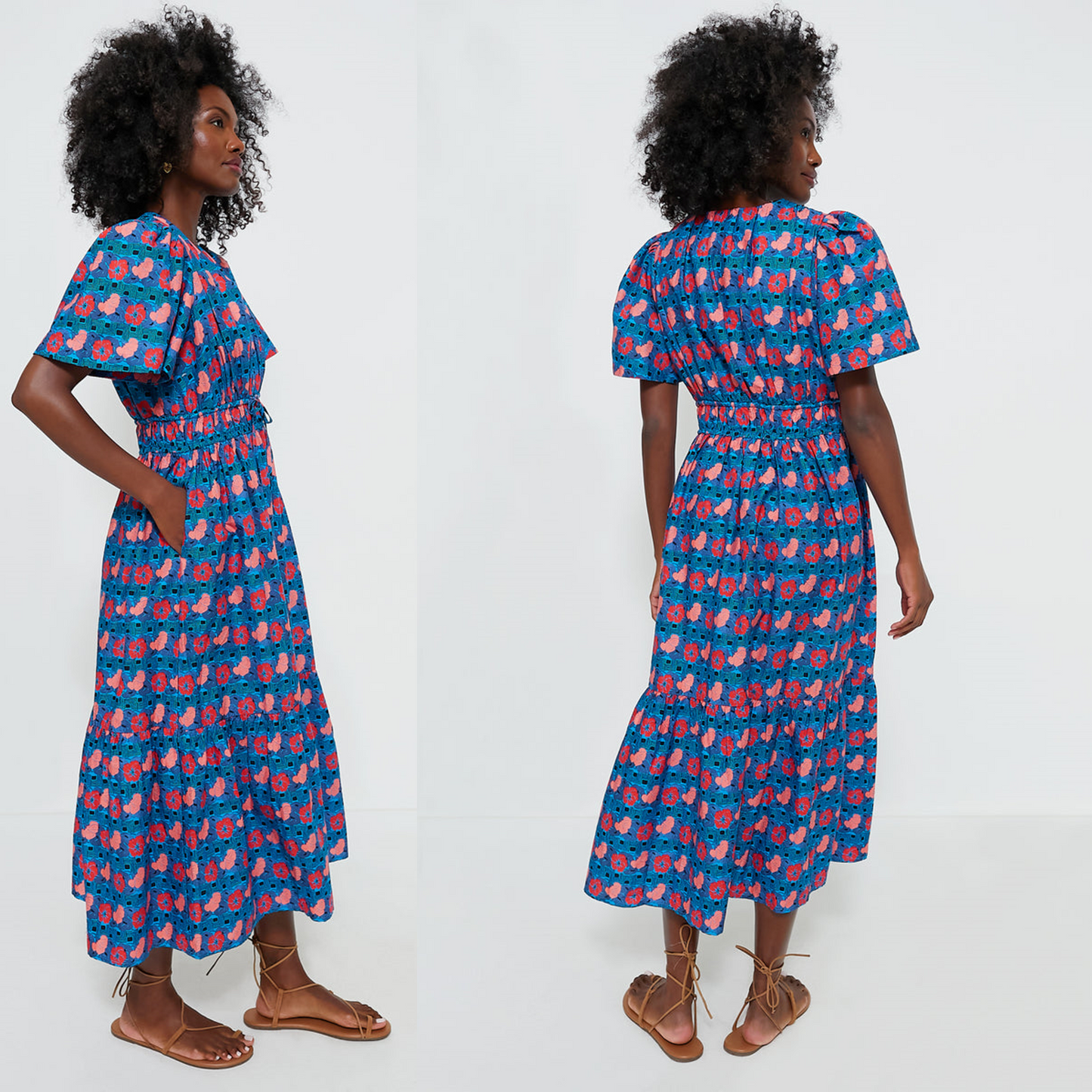 Tuckernuck NEW Retro Floral Mitchell Blue Red Empire Waist Maxi Dress Size XS