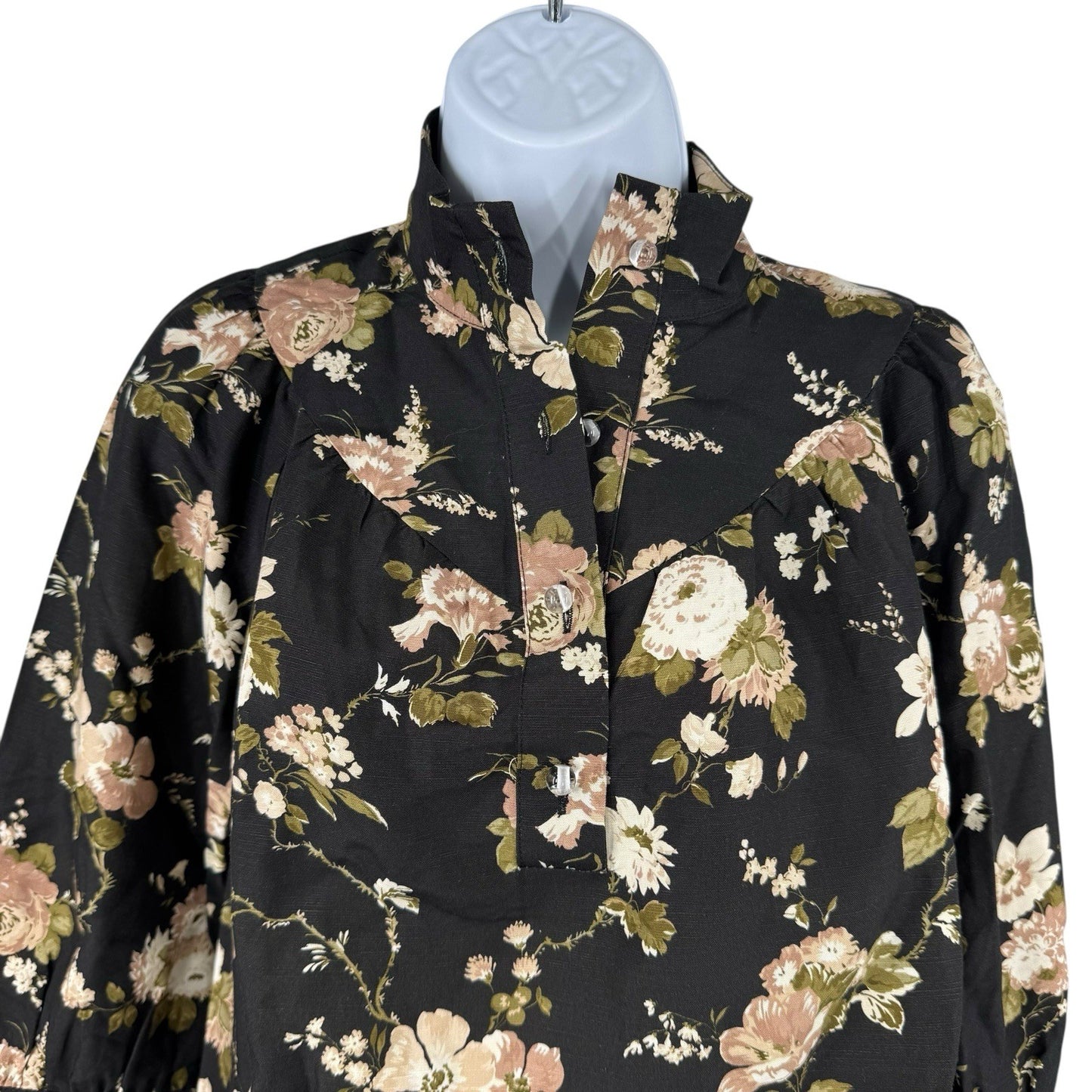Tuckernuck NEW Midnight Garden Black Floral Collared Corrigan Blouse Top Size XS