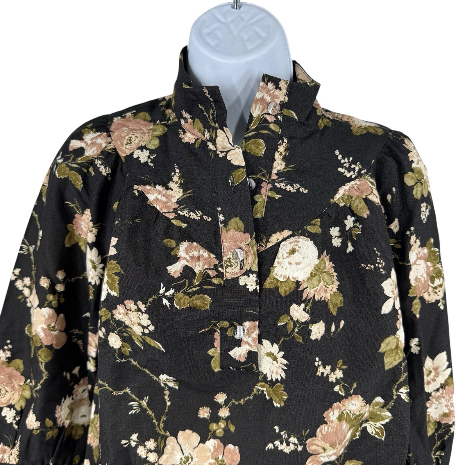 Tuckernuck NEW Midnight Garden Black Floral Collared Corrigan Blouse Top Size XS