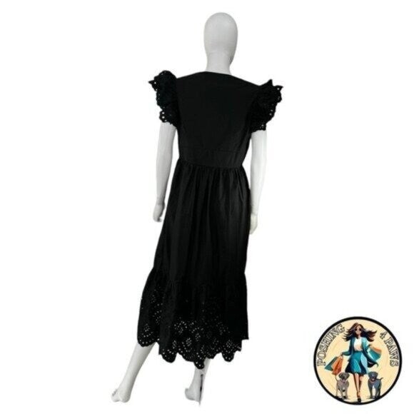 Hyacinth House NEW Black Eyelet Marshall V Neck Classic Midi Dress Size XS