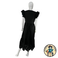 Hyacinth House NEW Black Eyelet Marshall V Neck Classic Midi Dress Size XS