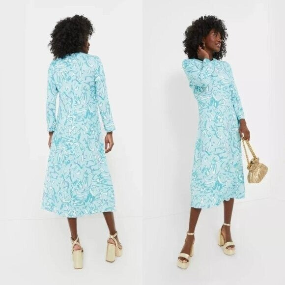 Hyacinth House NEW Blue Abstract Print Long Sleeve Hattie Midi Dress Size XS