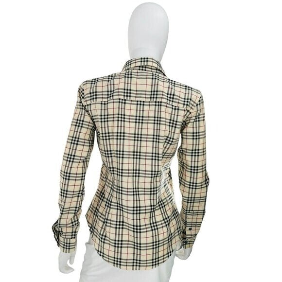 Burberry London NEW Womens Nova Check Fitted Collared Button Down Shirt Size XS
